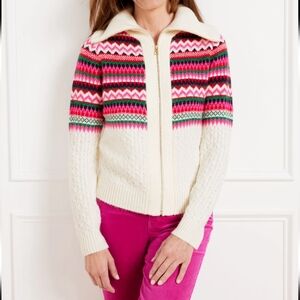 Talbots~NWOT~Joyful Fair Isles~Womens~Ivory~Zip Cardigan~MSRP $100~Size Large